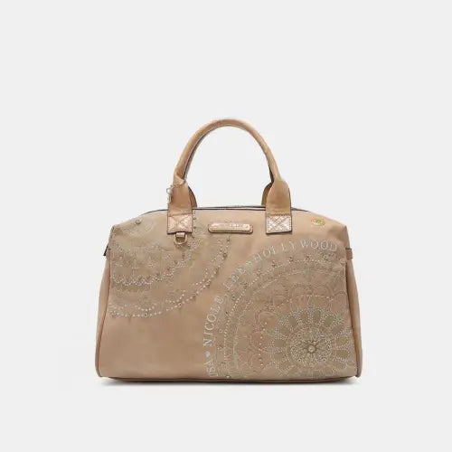 Dazzling Nicole Lee USA Rhinestone Boston Bag in Chic Beige