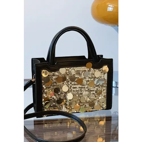 Dazzling PU Leather Sequin Handbag Shimmers in Black and Gold