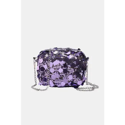 Dazzling Purple Sequin Chain Shoulder Bag - Perfect for Night Glamour