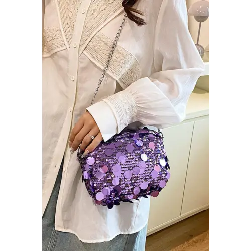 Dazzling Purple Sequin Chain Shoulder Bag - Perfect for Night Glamour