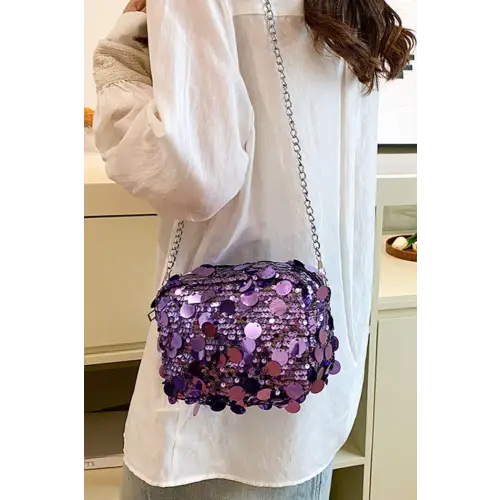 Dazzling Purple Sequin Chain Shoulder Bag - Perfect for Night Glamour