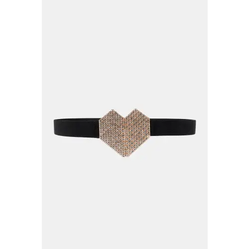 Rhinestone Heart Buckle Elastic Belt - CM Fashion