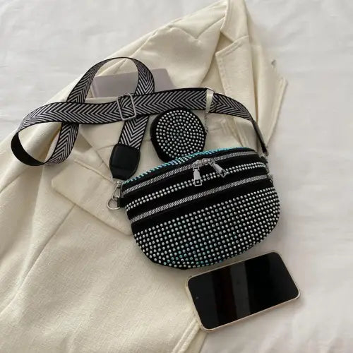 Dazzling Studded Adjustable Strap Crossbody Bag for Night Out Glam