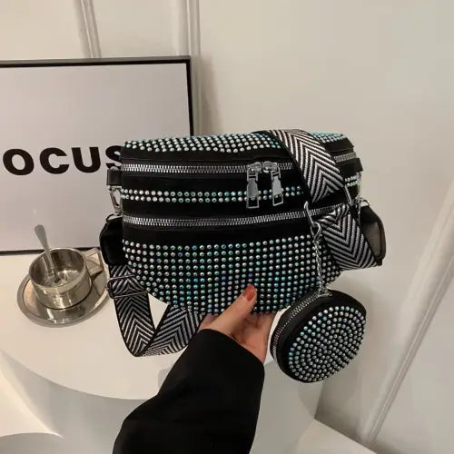 Dazzling Studded Adjustable Strap Crossbody Bag for Night Out Glam