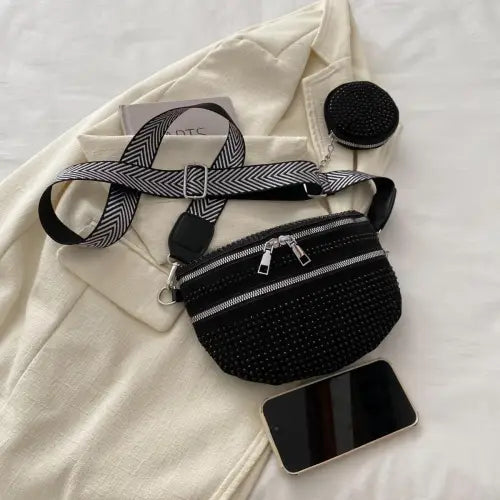 Dazzling Studded Adjustable Strap Crossbody Bag for Night Out Glam