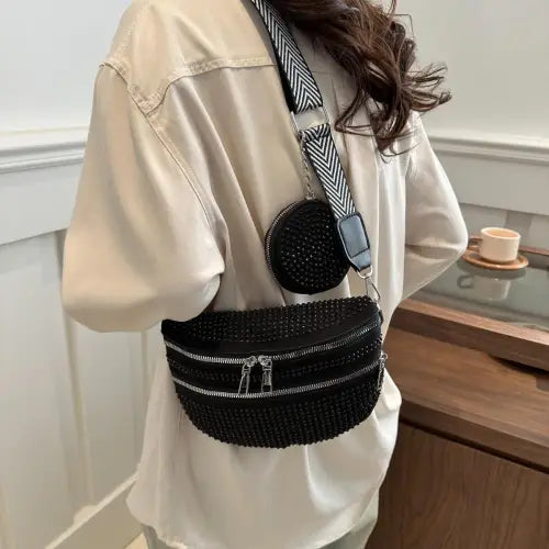 Dazzling Studded Adjustable Strap Crossbody Bag for Night Out Glam