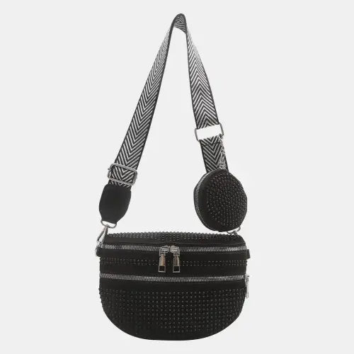 Dazzling Studded Adjustable Strap Crossbody Bag for Night Out Glam