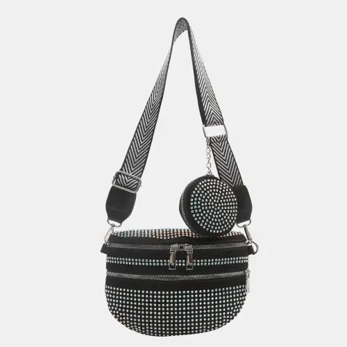 Dazzling Studded Adjustable Strap Crossbody Bag for Night Out Glam