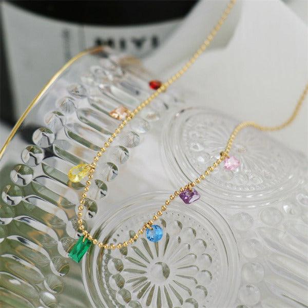 Trendy and fashionable geometric colored zircon design necklace bracelet anklet