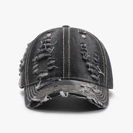 Distressed Adjustable Cotton Baseball Cap - CM Fashion