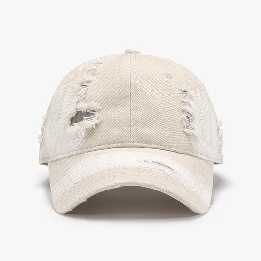 Distressed Adjustable Cotton Baseball Cap - CM Fashion