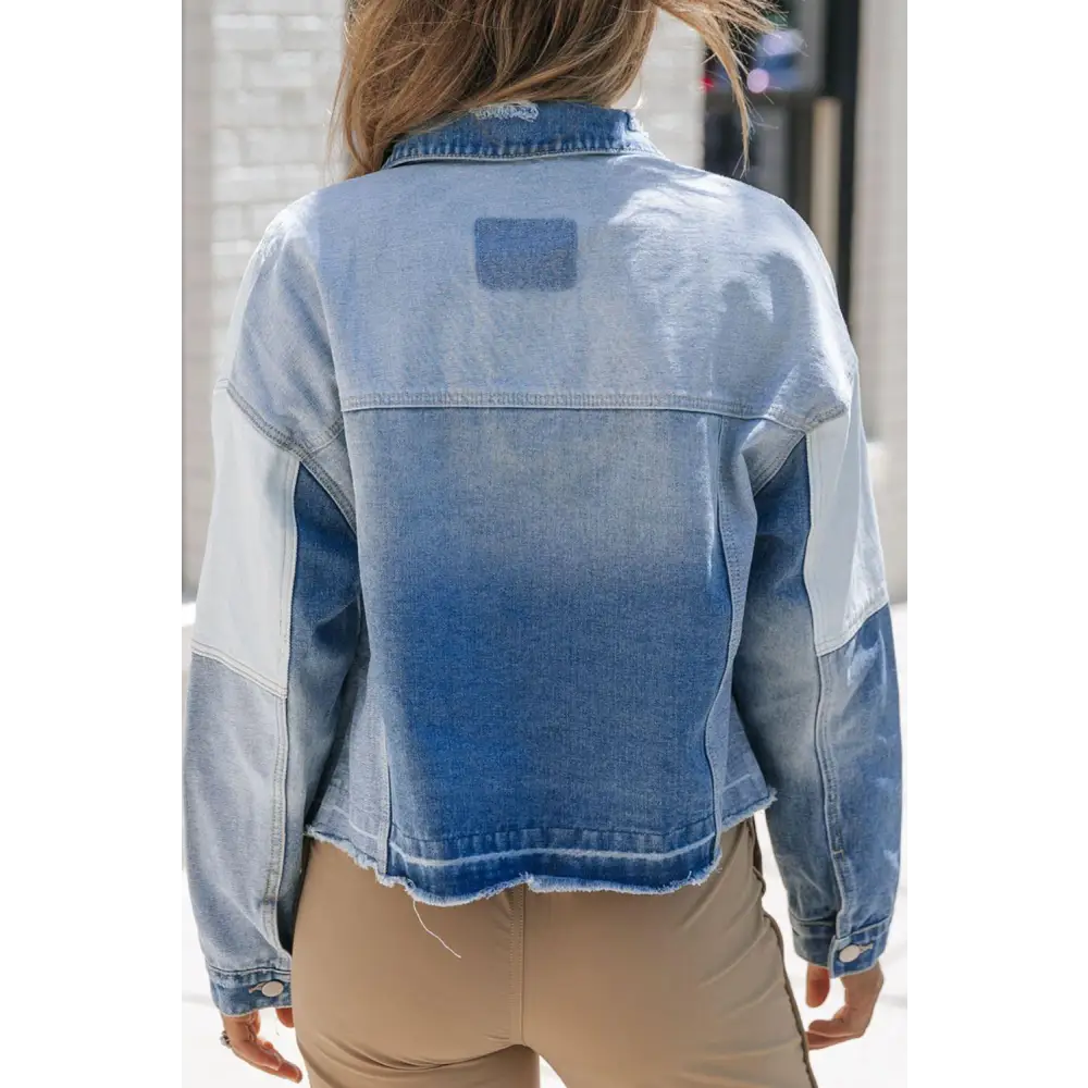 Edgy Drop Shoulder Denim Jacket with Distressed Button Details