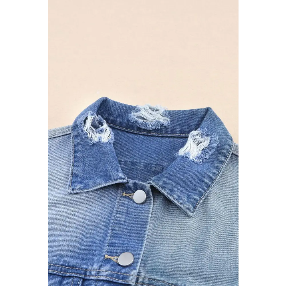 Edgy Drop Shoulder Denim Jacket with Distressed Button Details