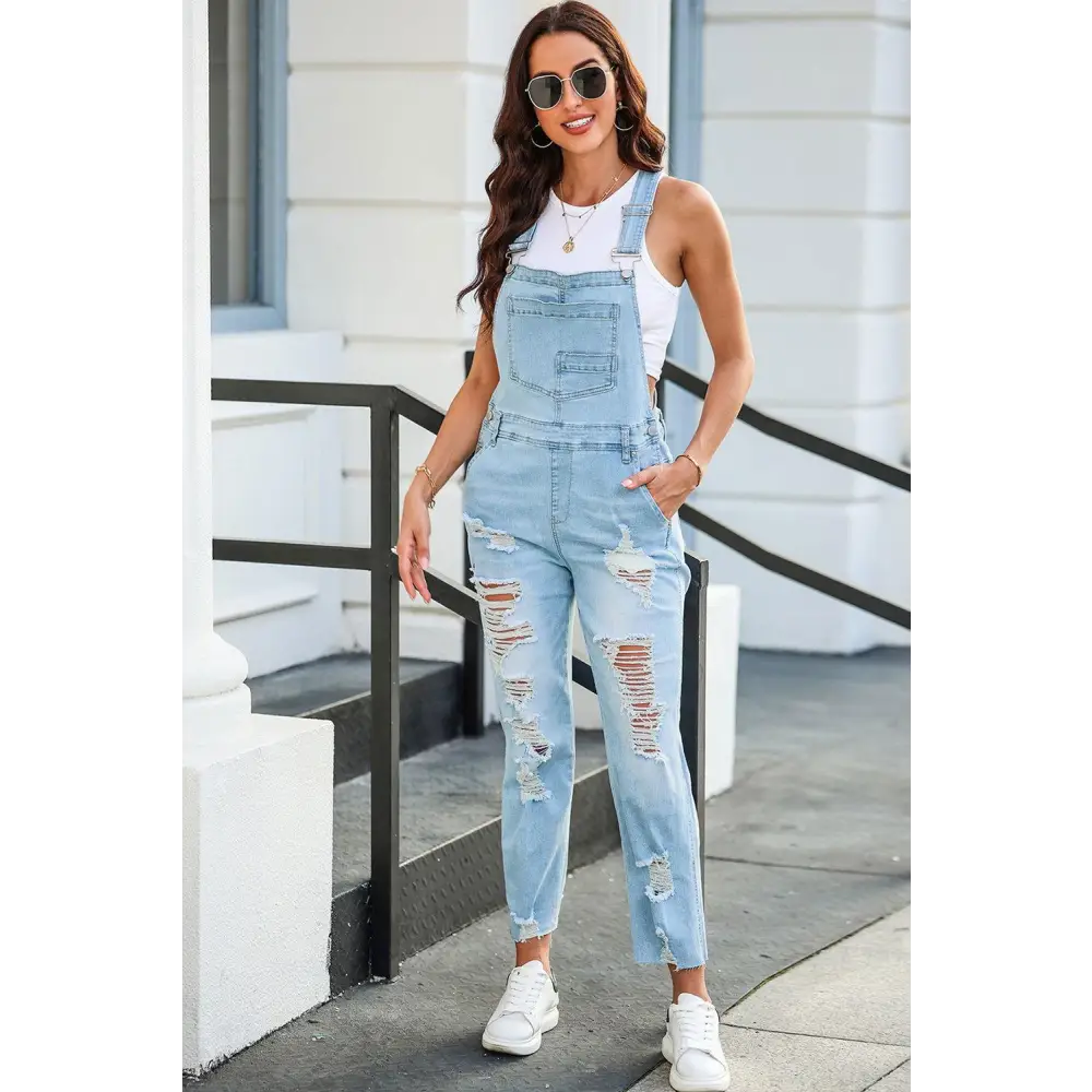 Edgy Distressed Denim Overalls with Original Tags