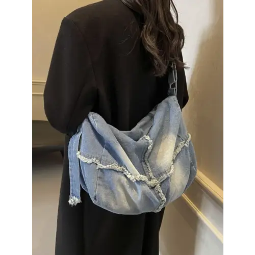 Distressed Denim Raw Hem Gradient Crossbody Bag - Unique and Stylish