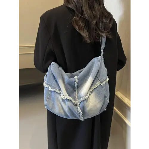 Distressed Denim Raw Hem Gradient Crossbody Bag - Unique and Stylish