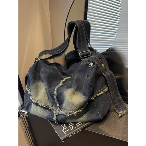 Distressed Denim Raw Hem Gradient Crossbody Bag - Unique and Stylish