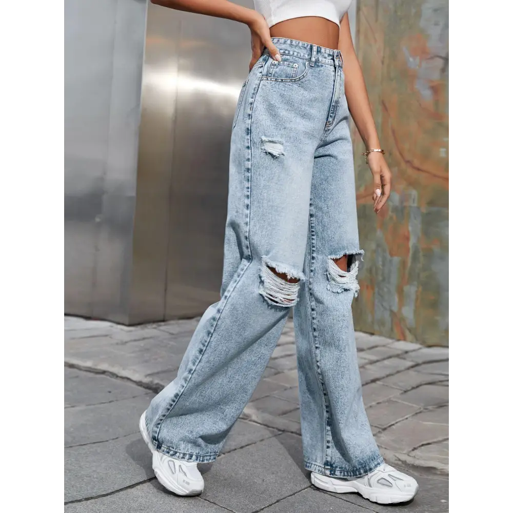 Trendy Distressed Wide Leg Jeans with Original Tags