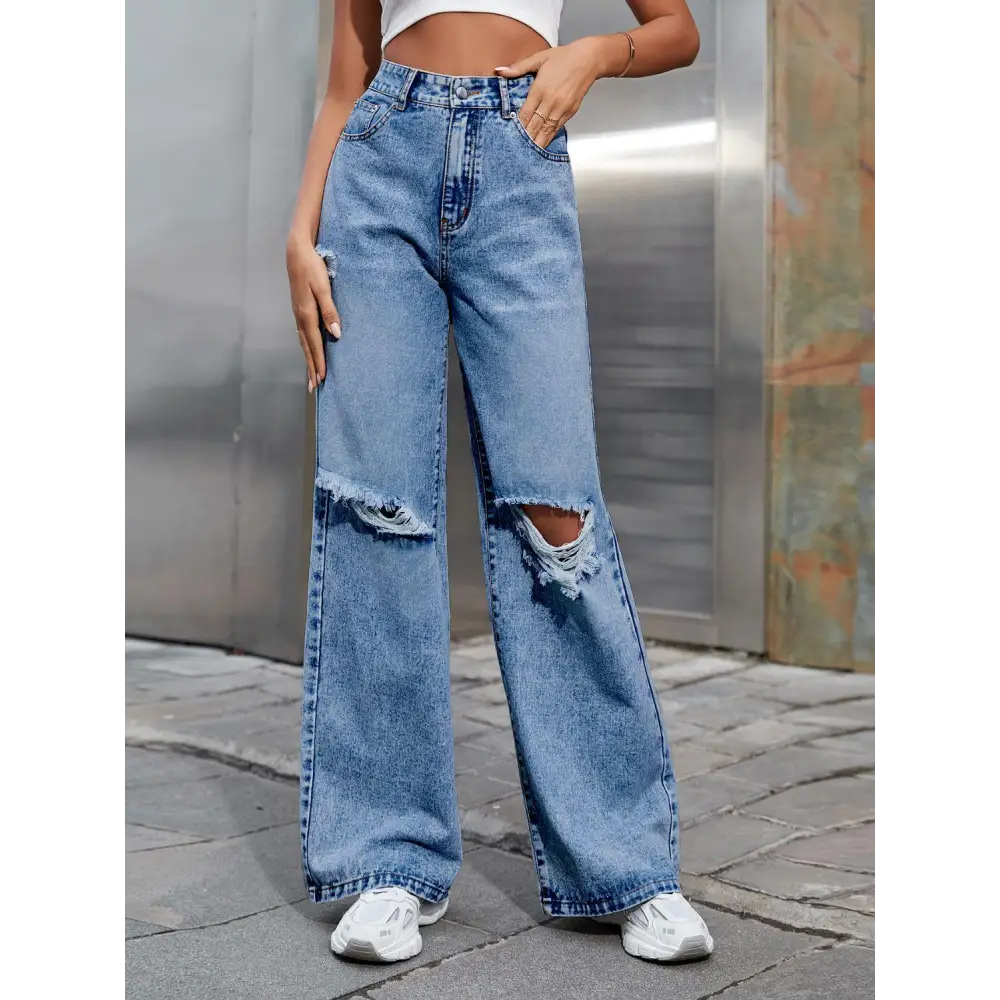 Trendy Distressed Wide Leg Jeans with Original Tags