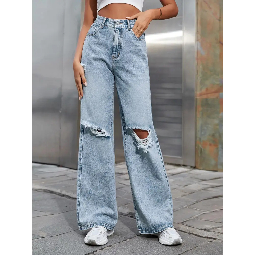 Trendy Distressed Wide Leg Jeans with Original Tags