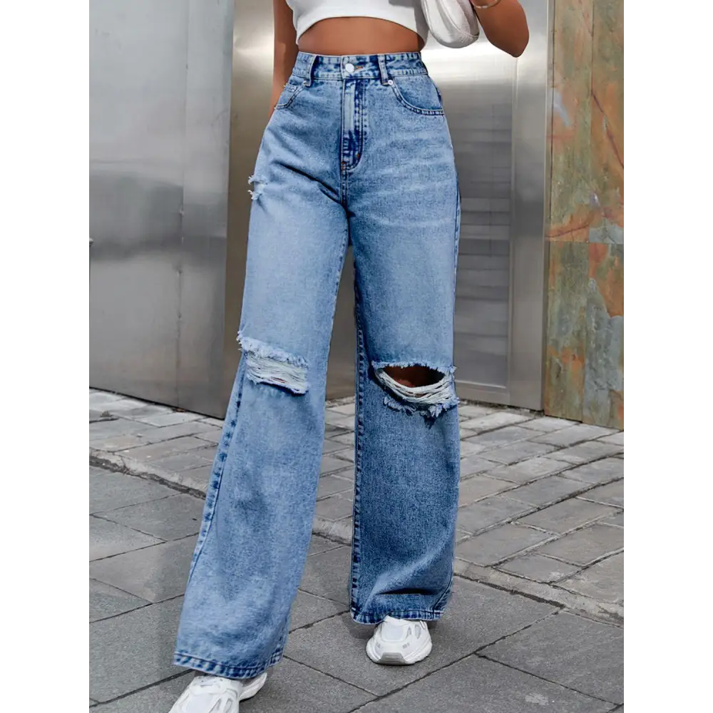 Trendy Distressed Wide Leg Jeans with Original Tags