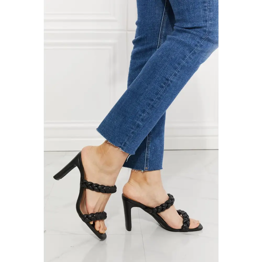 Double Braided Block Heel Sandal in Black