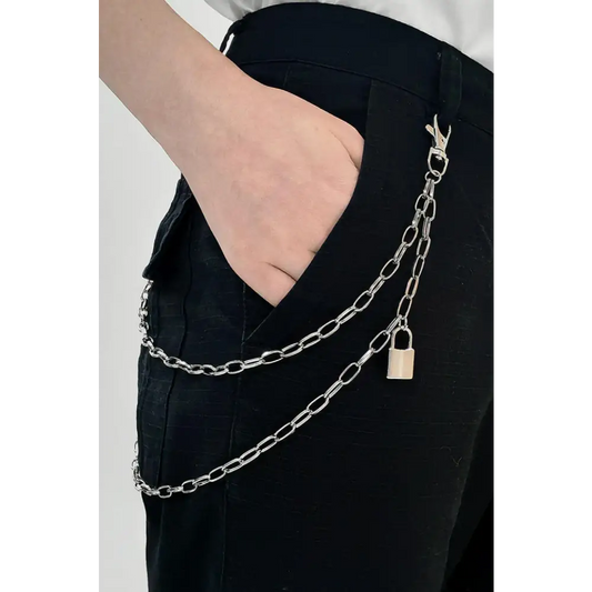 Double Layered Iron Chain Belt with Lock Charm - CM Fashion