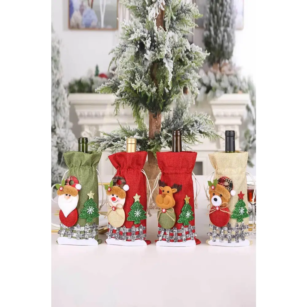 Drawstring Christmas Wine Bottle Covers