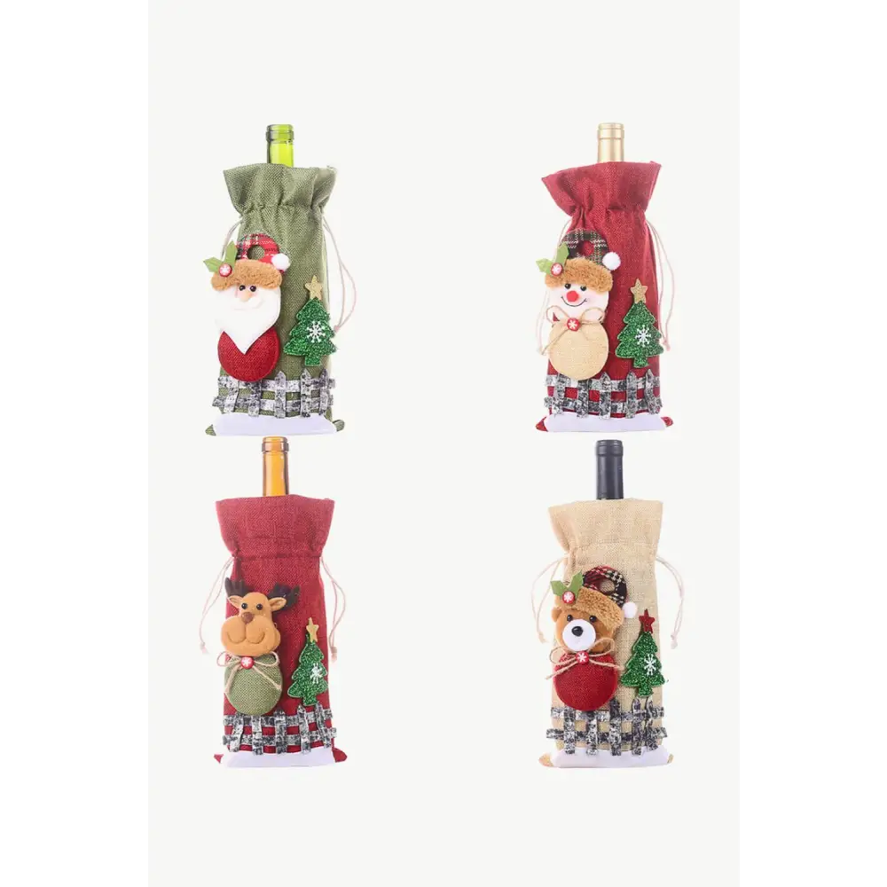 Drawstring Christmas Wine Bottle Covers