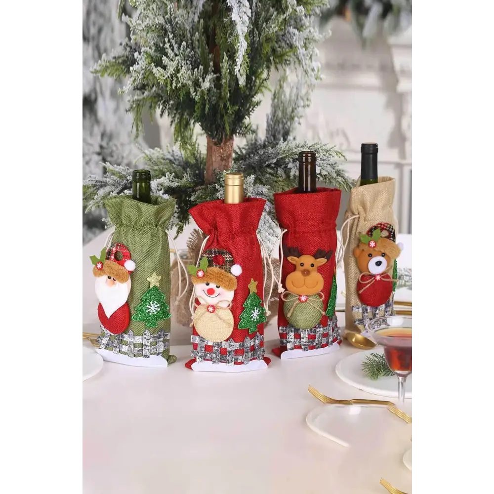 Drawstring Christmas Wine Bottle Covers