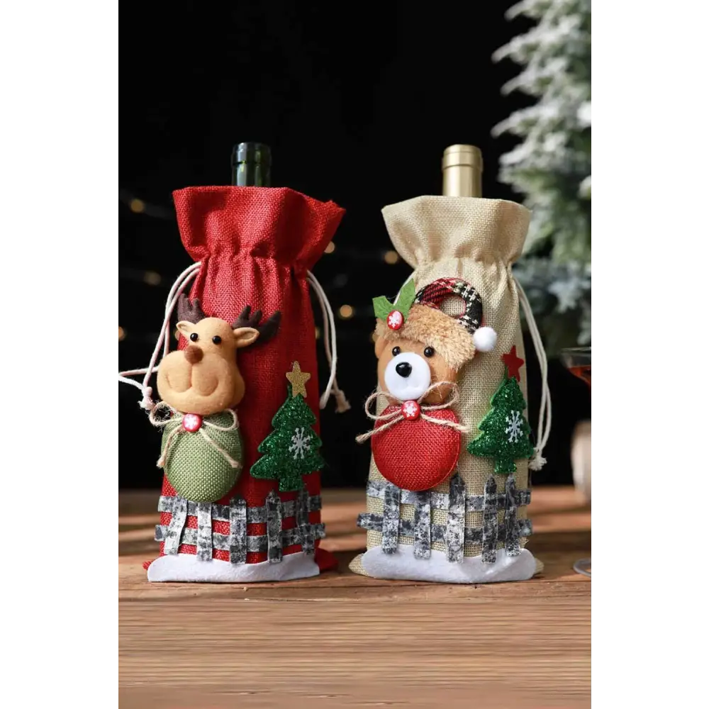 Drawstring Christmas Wine Bottle Covers