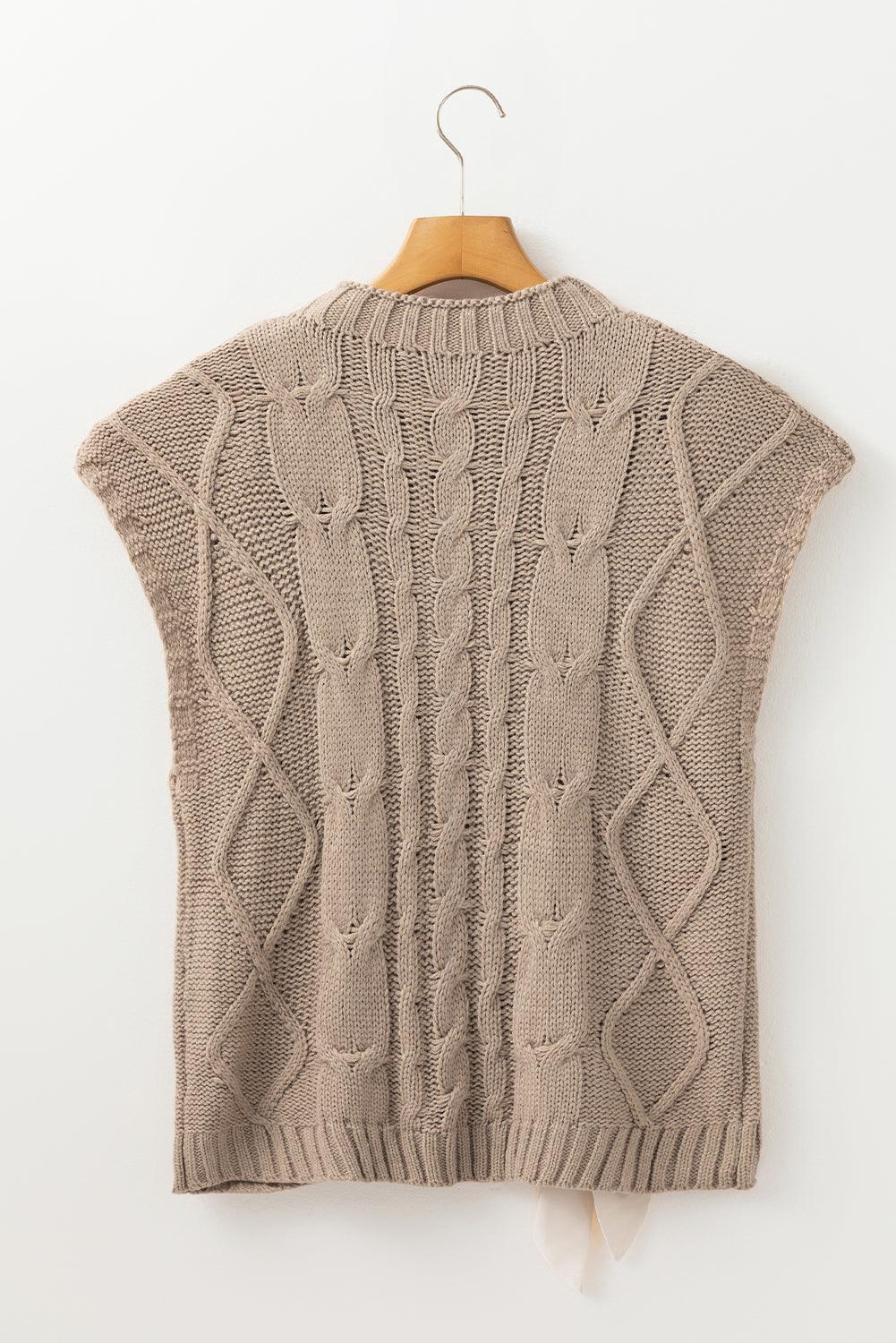 Simply Taupe Satin Bowknot Cable Knit Top