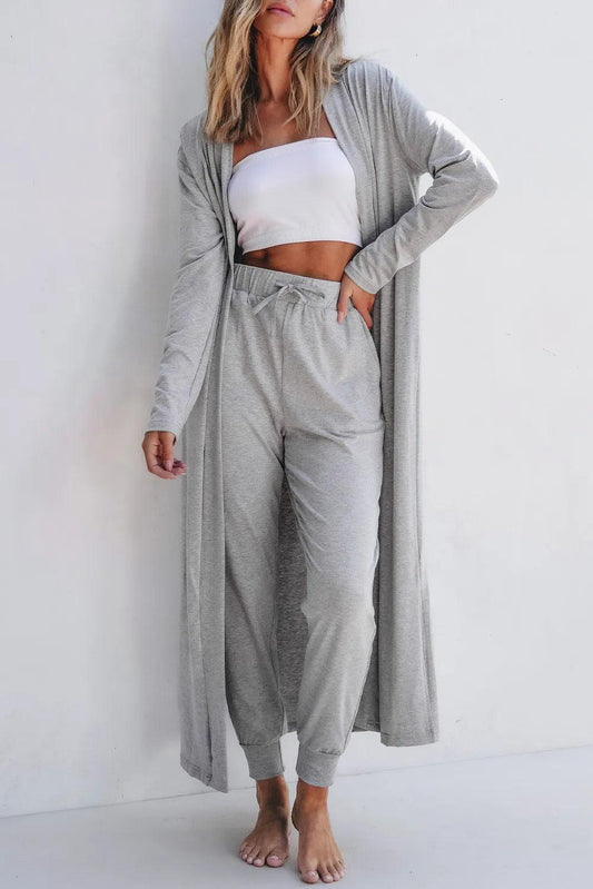 Open Front Long Sleeve Cardigan and Pants Lounge Set - CM