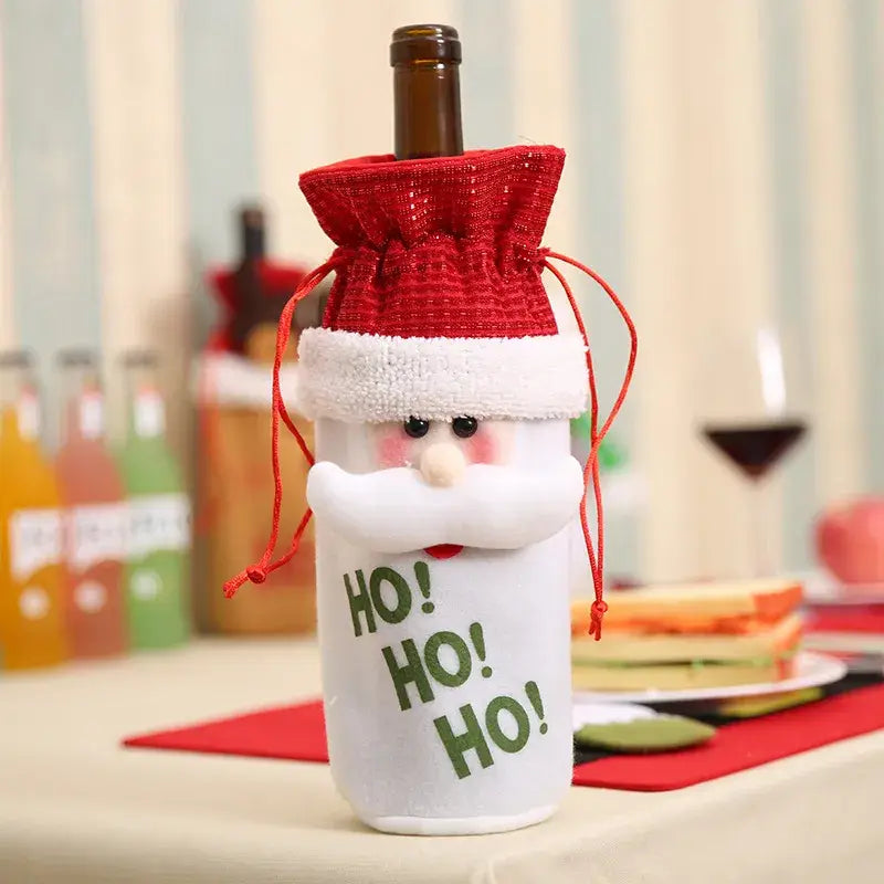 Festive Wine Bottle Covers Featuring Deer and Snowman Designs