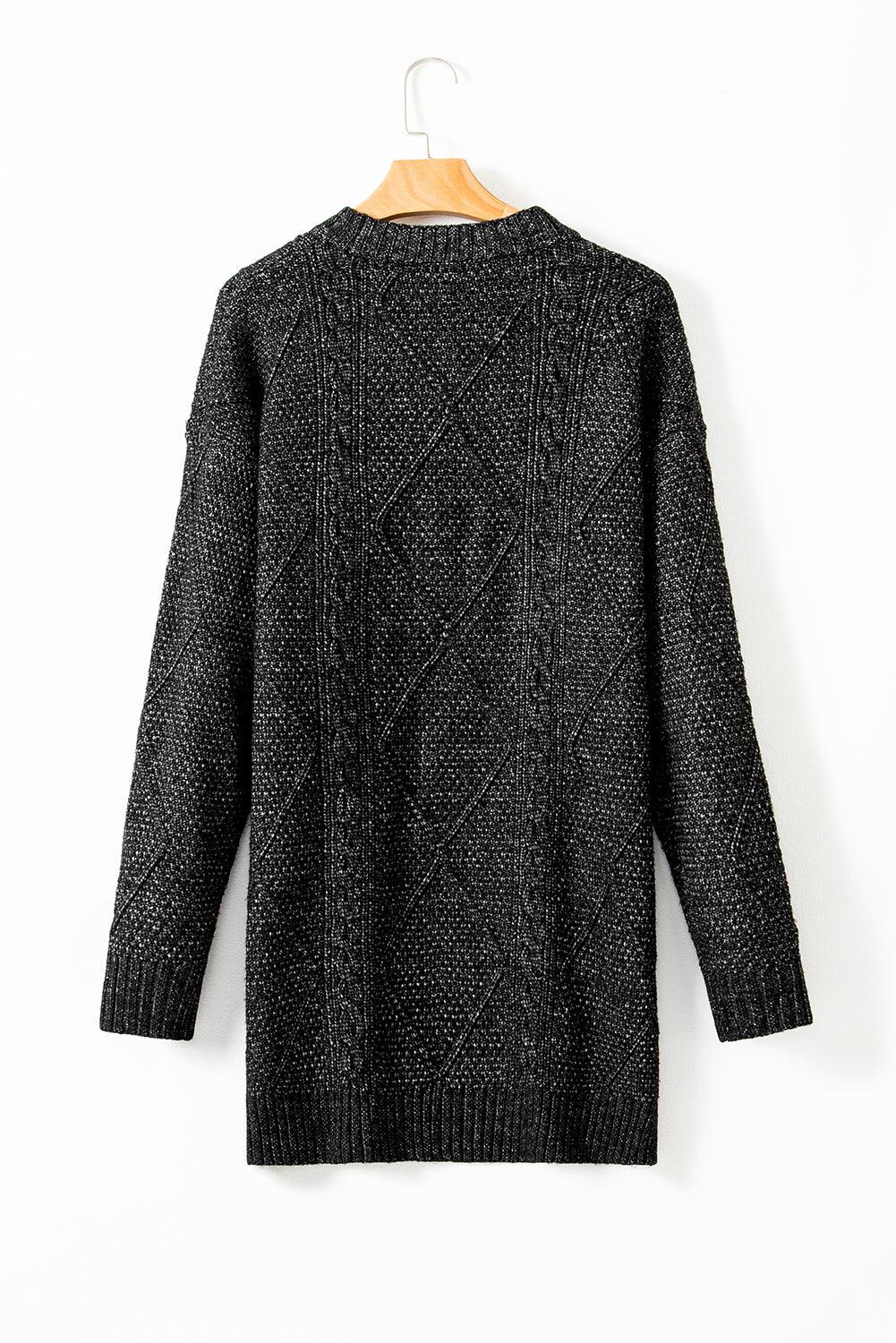 Black Twist Cable Knit Drop Shoulder Loose Fit Sweater Dress