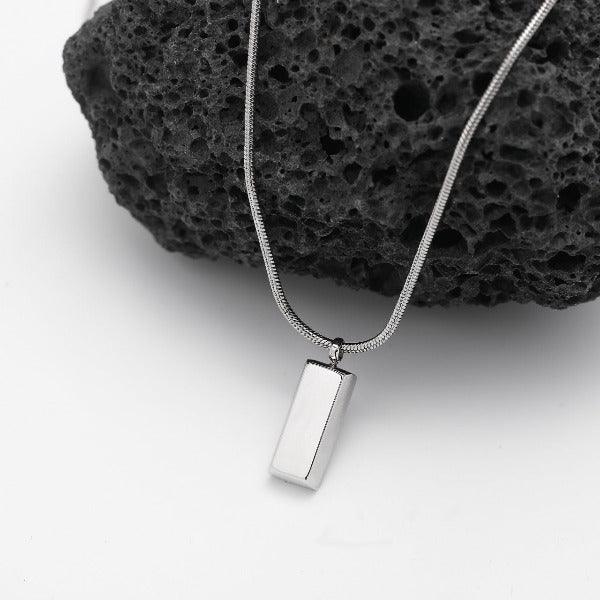 Minimalist cold style silver brick design pendant necklace