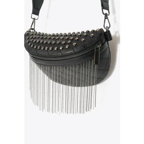 Edgy Leather Studded Sling Bag with Fringe Flair