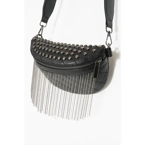 Edgy Leather Studded Sling Bag with Fringe Flair