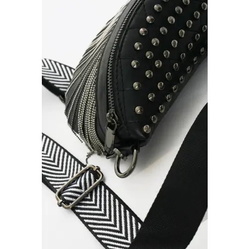 Edgy Leather Studded Sling Bag with Fringe Flair