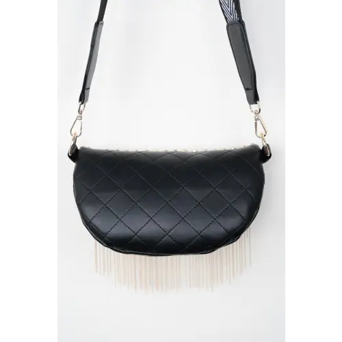 Edgy Leather Studded Sling Bag with Fringe Flair