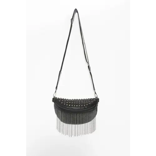 Edgy Leather Studded Sling Bag with Fringe Flair
