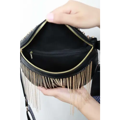 Edgy Leather Studded Sling Bag with Fringe Flair
