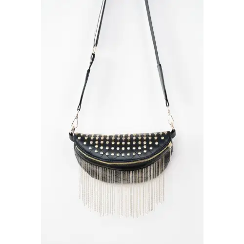 Edgy Leather Studded Sling Bag with Fringe Flair