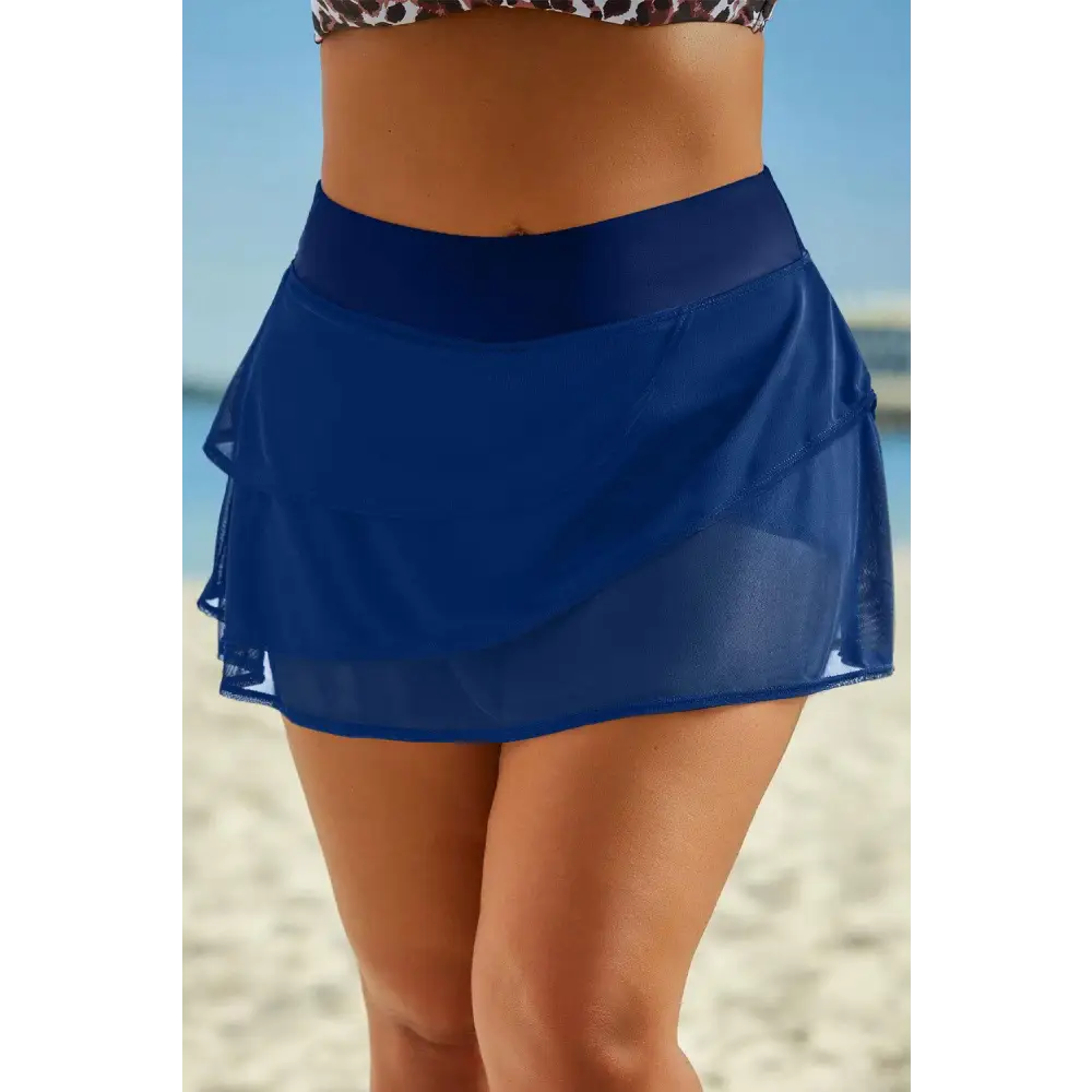 Shimmering Silver Elastic Waist Swim Skirt for Beach Elegance