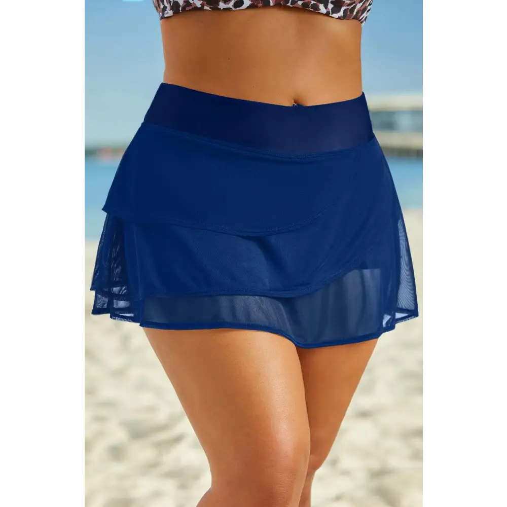 Shimmering Silver Elastic Waist Swim Skirt for Beach Elegance