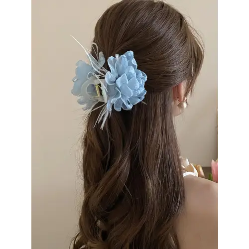 Elegant Feather Trim Flower Shape Hair Claw Clip