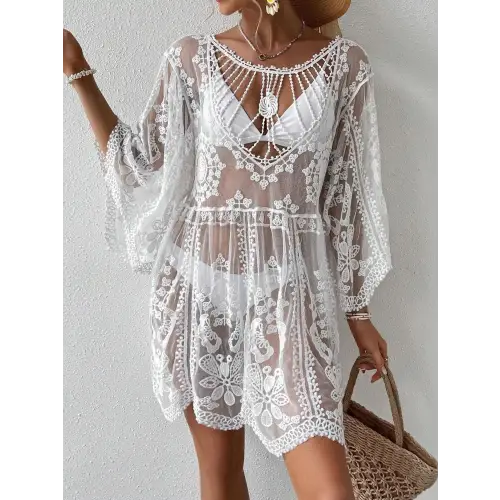 Lace Round Neck Cover-Up - CM Fashion