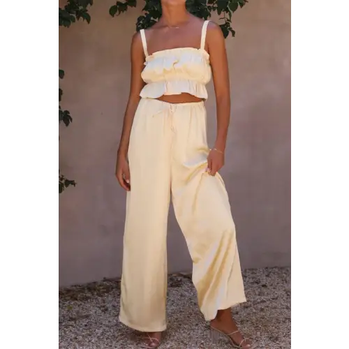 Ruffled Sleeveless Top and Wide Leg Pants Set - CM Fashion