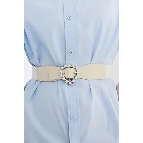 Pearl Heart Buckle Elastic Belt - CM Fashion