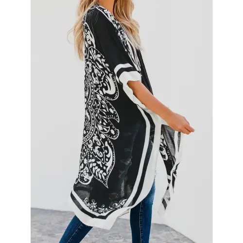 Elegant Printed Open Kimono Cover-Up for Romantic Beach Days